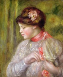 Nuori nainen säätelemässä puseroaan, 1900